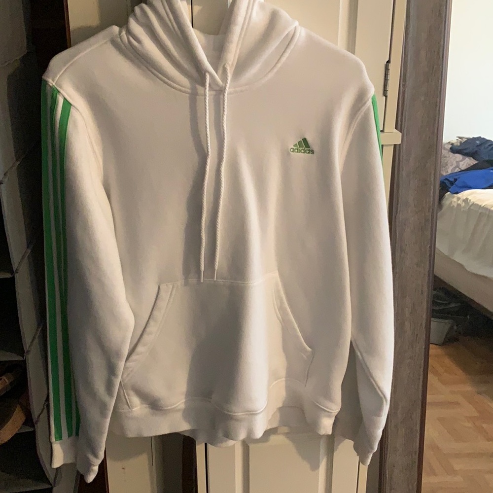 Adidas hoodie with green stripes